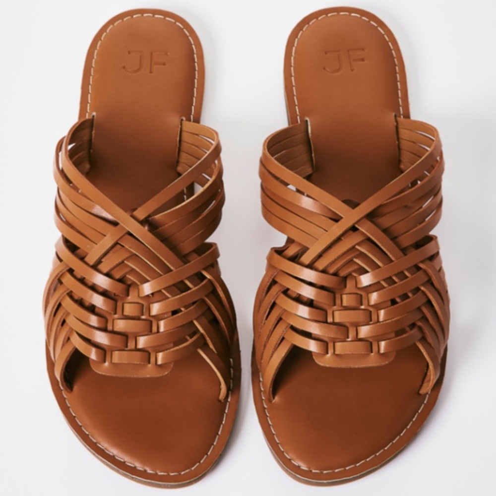 NWOT: JF Frida Slide Sandal Women’s Cognac 8.5 Faux Leather Sandal